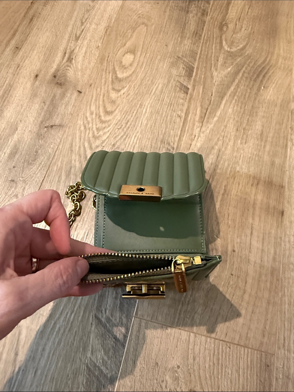 Charles & Keith Olive Quilted Crossbody with Gold Chain - Picture 7 of 8
